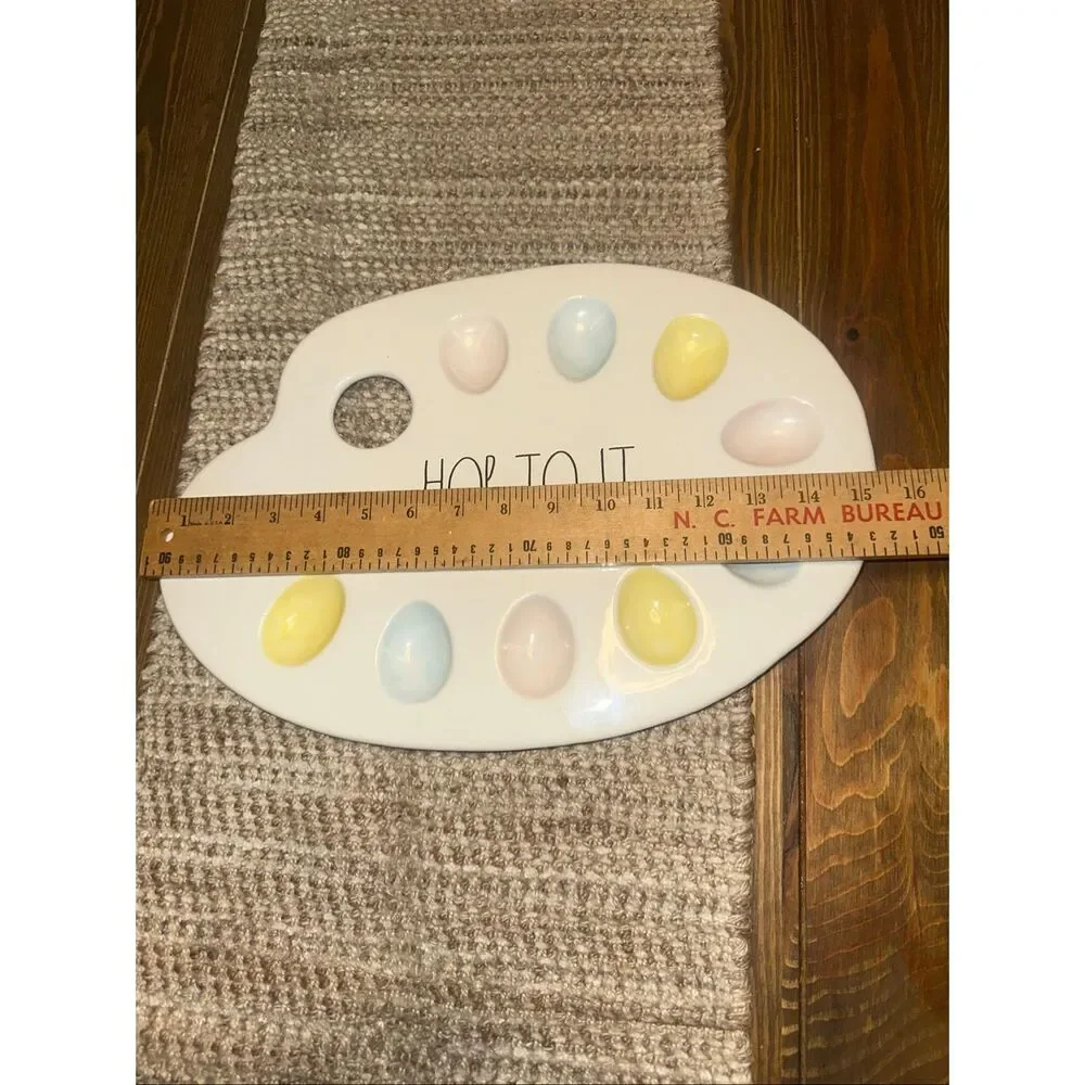 Rae Dunn Artisan Collection Magenta Easter Egg Hop To It Ceramic Platter Plate d
